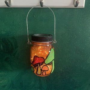 Funky Psychedelic Sparkly Mushroom Solar Lantern Hand-Painted by Love Marcy Arts